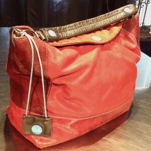 GABS Red Patchwork Leather / Nylon Hobo Shoulder Bag Purse w/ Flowers Made Italy